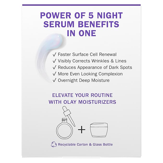 Olay Super Serum Night Repair for Face - Niacinamide, Peptide, Salicylic & Lactic Acid, Glycerin - Anti-Wrinkle, Dark Spot Reduction, Hydrating, Smooths Fine Lines, Skin Surface Renewal, 1.7 Oz