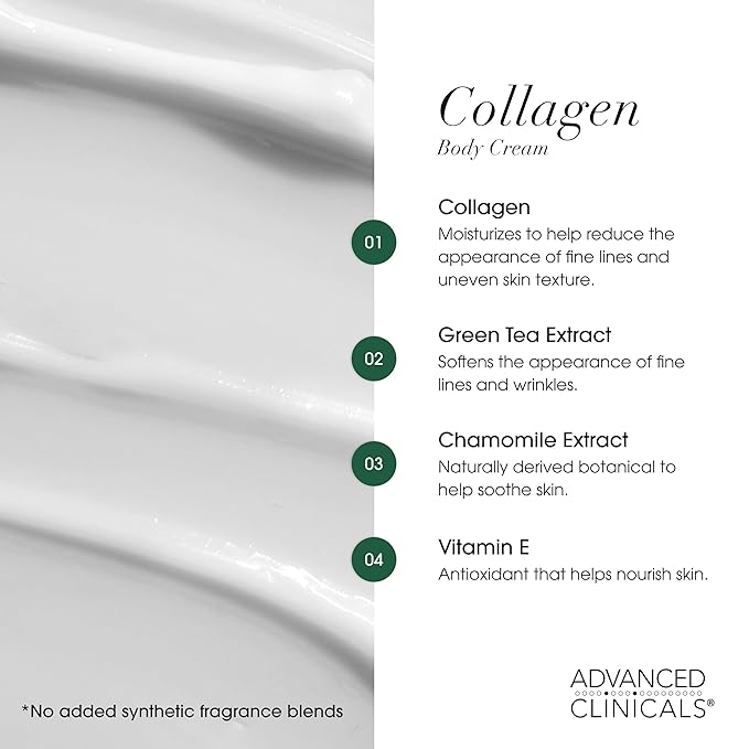 Advanced Clinicals Collagen Body Oil + Collagen Cream Body Lotion & Face Cream Beauty Skin Care 2PC Bundle – Tighten, Firm, & Hydrate Moisturizer Set For Scars, Wrinkles, Crepey Skin, & Stretch Marks