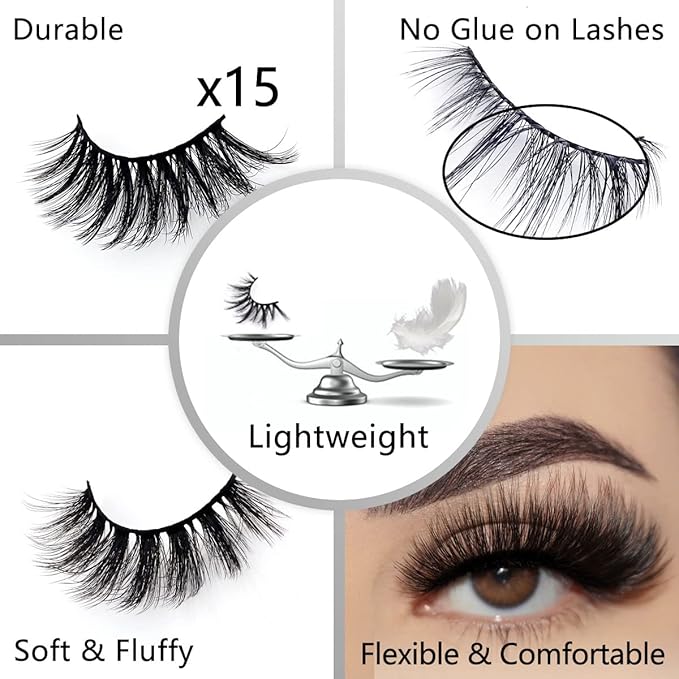 Wholesale Mixed Lashes Pack 3D Faux Mink Eyelashes 5 Style 100 Pairs Fluffy Volume Natural Charming Look Medium Length Eyelashes Cotton Band Handmade Reusable Soft False Eyelashes (5 styles-100 pairs)