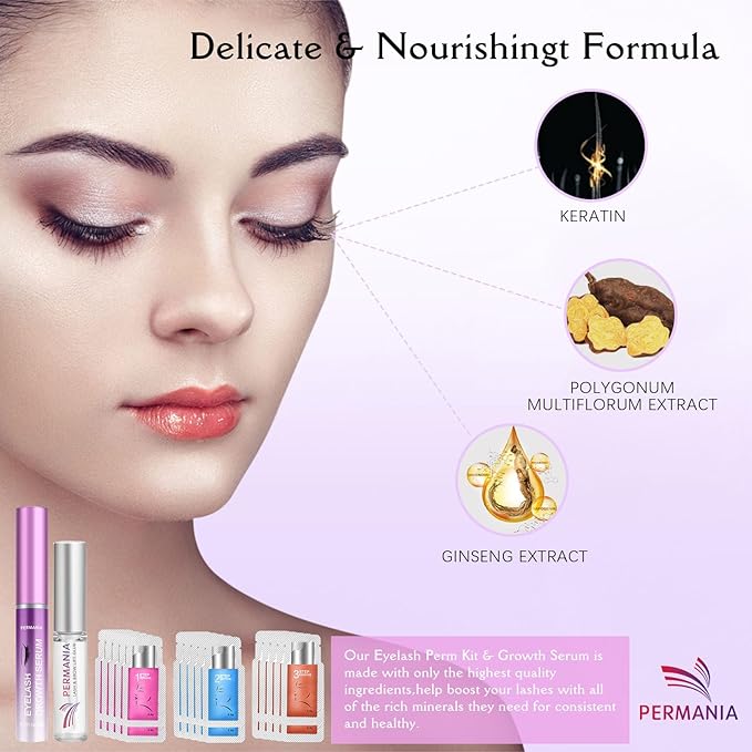 PERMANIA Lash Lift Kit, Eyelash Growth Serum, Advanced Formula for Longer, Fuller, and Thicker Lashes Salon Quality Eyelash Perm with Safe and Effective Result