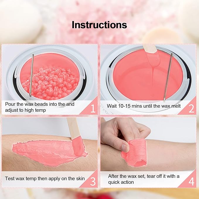 Wax Beads for Hair Removal, 2.5lbs Hard Wax Beads for Leg, Bikini, Back, Armpit, Chest, Eyebrow, Body Waxing Beans Bulk for Brazilian, Painless Wax with Sticks for Women, Men (Rose Scent)
