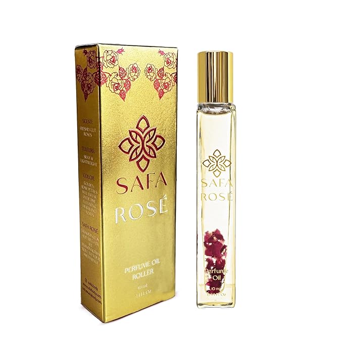 SAFA Rosé Organic Rose Oil Perfume Roller | Bulgarian Damask & Indian Rose Petals | 10 mL Fragrance Oil for Women & Men | Non-Toxic, Alcohol-Free, Natural Perfume Oil Roll-On