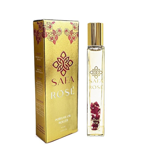 SAFA Rosé Organic Rose Oil Perfume Roller | Bulgarian Damask & Indian Rose Petals | 10 mL Fragrance Oil for Women & Men | Non-Toxic, Alcohol-Free, Natural Perfume Oil Roll-On