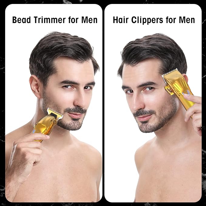 Suttik Professional Hair Clipper and Trimmer Set, Barber Clippers Set for Men Professional Kit, Beard Trimmer Haircut Kit, Cordless Clippers for Hair Cutting,Gold