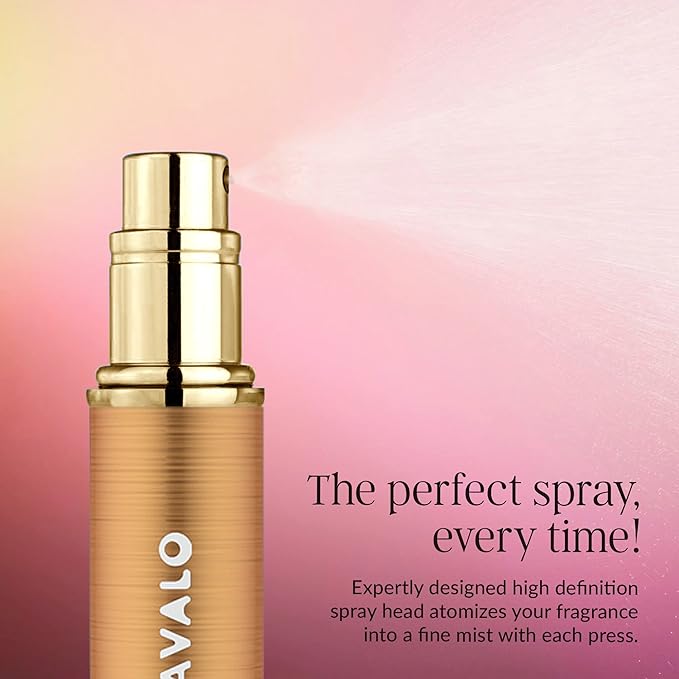 Travalo LUX Perfume Atomizer | Travel Refill U-Change System TSA Approved | Reusable Airtight Easy Fill Mini Pump Sprayer | Lightweight Portable | Brushed Polished Metal Alloy Outer Shell Gold 0.17oz