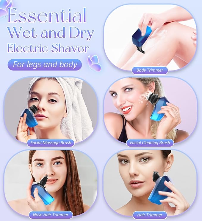 Electric Razors for Women, 6 in 1 Shaver for Womens Cordless, Painless Leg Pubic Hair Razor, Waterproof Wet Dry Women 6 Head Shavers, Remover for Legs Bikini Face Lips Hairs