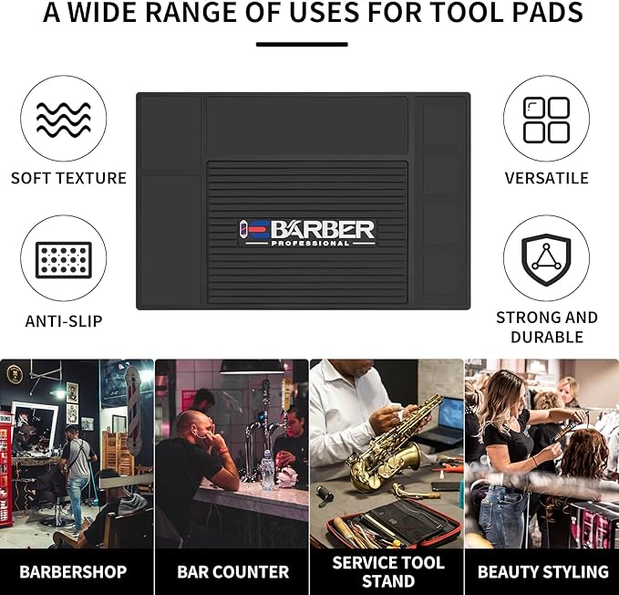 Magnetic Barber Mat for Station Barber Organizer Mat for Clipper Salon Station Tools with 4 Slots for Clippers Salon Barbershop Work Station Pads Anti Slip(4 Slots)