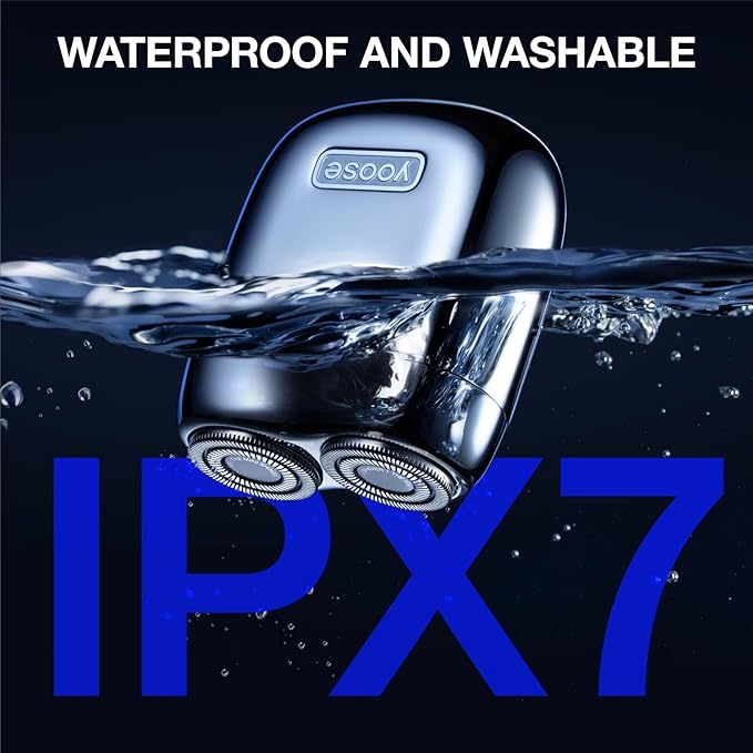 yoose Mini Shaver On-The-Go, Portable Alloy Electric Shaver for Men, Cordless Travel Shavers, Dry Shave, USB-C Rechargeable Electric Razor, IPX7 Waterproof, Easy Cleaning, Battery Indicator, Silver