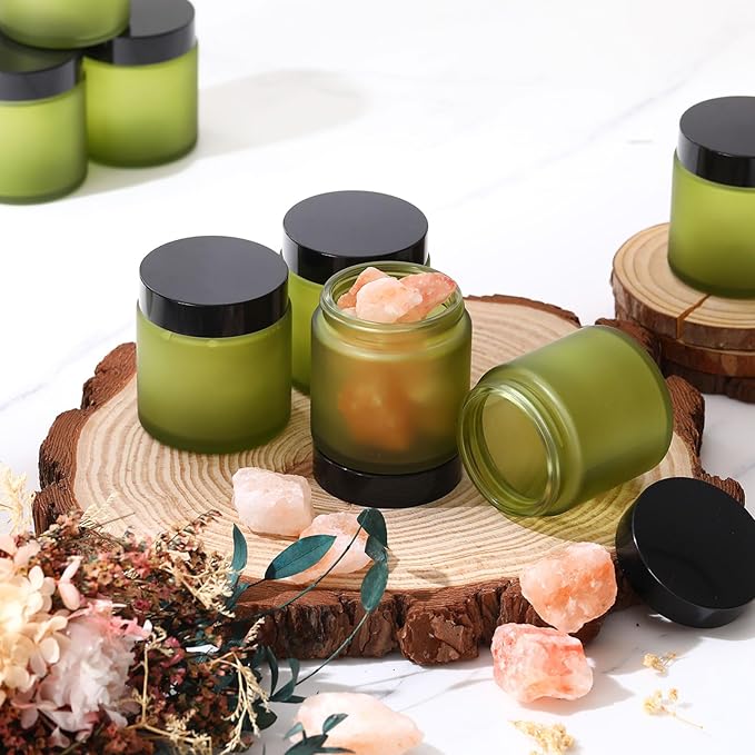 Norme 24 Pcs 4 oz Glass Jars with Lids Leakproof Round Airtight Empty Cosmetic Jars with Inner Liners Lid for Storing Lotions Powder Ointments Candle Making (Pea Green)