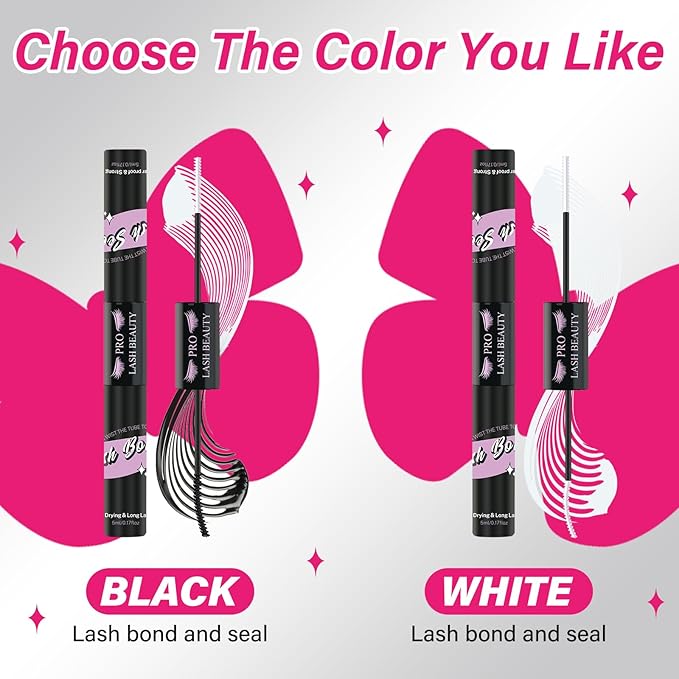 Lash Bond and Seal Cluster Lash Glue & Seal Waterproof Cluster Lash Glue for DIY Eyelash Extensions Waterproof Strong Hold (10ml, Black Bond & Clear Seal)