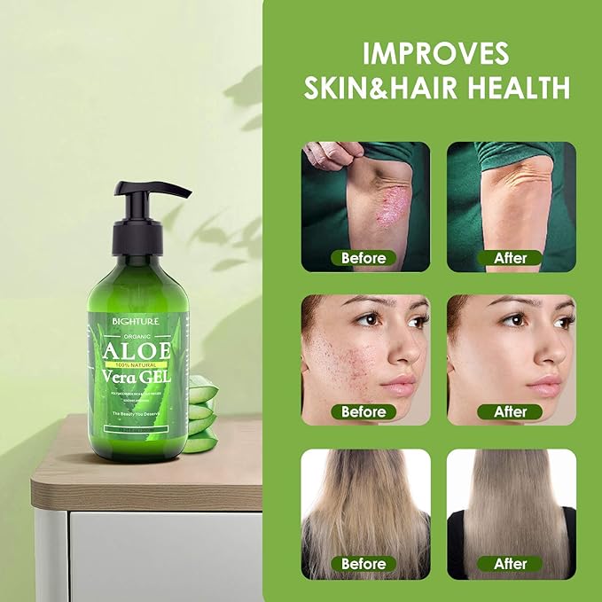 Aloe Vera Gel, 100% Aloe Vera from Freshly Cut Aloe Leaves, Skin Care for Deeply & Rapidly Soothing, Firming, After Shave, Sunburn Relieve, etc