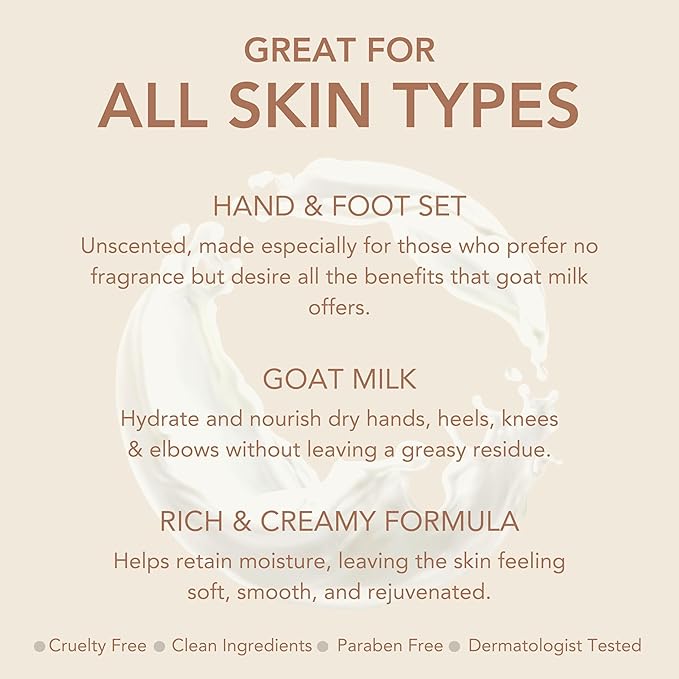 Dionis Goat Milk Skincare Footcare Lotion Set (Hand & Foot Set) - Unscented Hand Cream For Dry Hands and Sole Soother For Cracked Heels and Foot, Skin Moisture