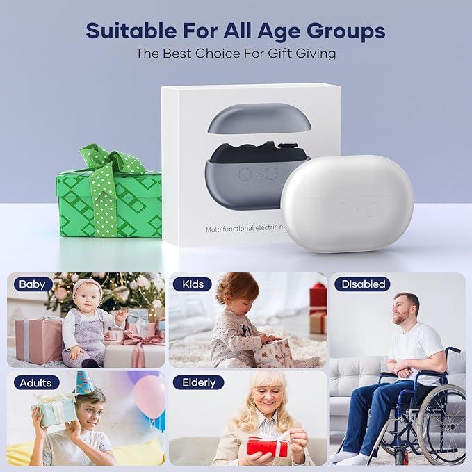 Acina 2025 Upgraded Electric Nail Clipper with LED Light & Clip Storage, USB Rechargeable Automatic Nail Trimmer for Baby Kids Adults Seniors, Portable Travel-Friendly Nail Clippers(White, Large)