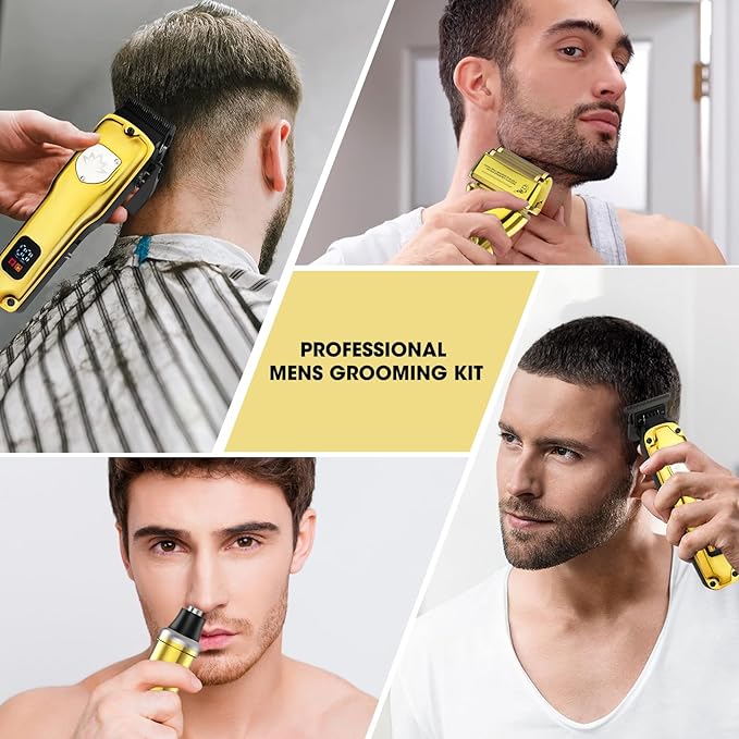Suttik Professional Hair Clippers for Men, Barber Clippers and Trimmers Set, Foil Shavers for Men, 4 in 1 Cordless Hair Clippers Set Hair Cutting Kit Barber kit with LED Display