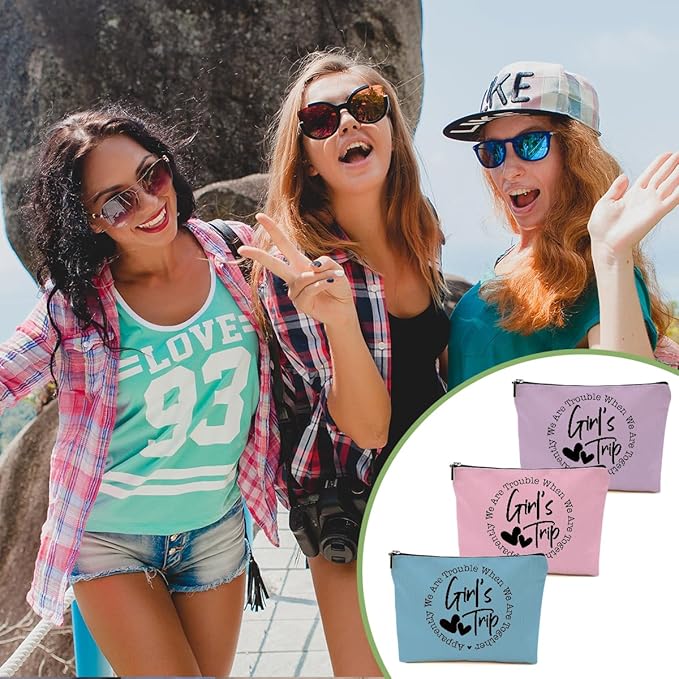 3Pcs Girls Trip Gifts Favors, 2025 Girls Weekend Gifts Makeup Bag, Vegas Gifts Weekend Bag Vacation Cosmetic Bag, Friendship Gifts for Women Friend BFF, Graduation Wedding Gifts Toiletry Bag