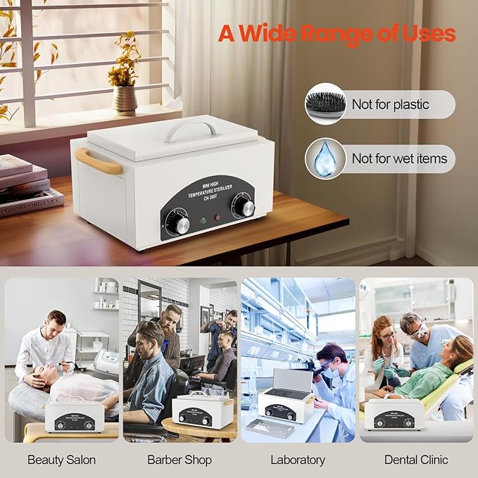 High Temperature Metal Tool Cleaner Machine, 2L Dry Heat Cleaning Box with Temperature & Time Setting, Cleaning Cabinet with Handle, for Beauty Salon, Barber Shop, Lab, Dental, Home, Restaurant, White