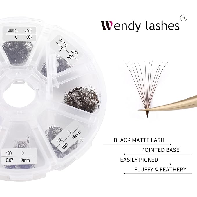 Volume Lash Extensions 10D Brown Premade Fans 500 PCS 0.07mm 9-16mm Mixed C/D Curl Short Stem Premade Volume Eyelash Extensions Pointed Base Fans by WENDY LASHES (500PCS-10D-0.07-C, 9-16mm MIXED)