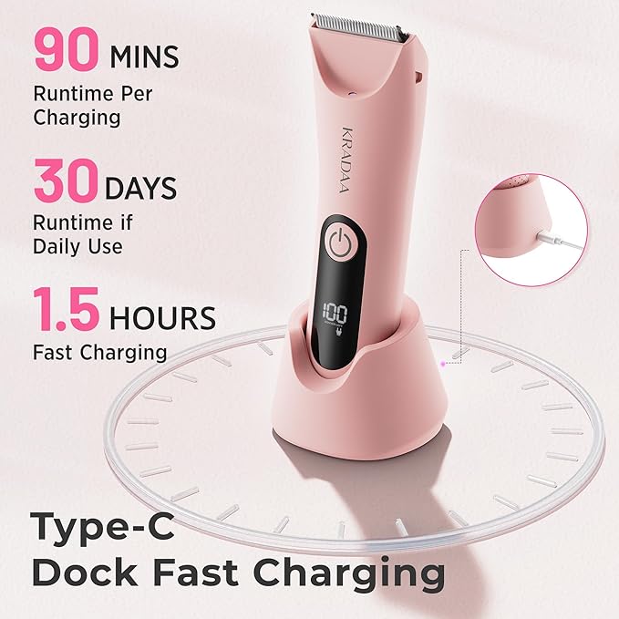 Bikini Trimmer for Women Pubic Hair: Painless Eletctric Razors for Women - Rechargeable Eletctric Shaver Waterproof IPX7 for Body Hair (Pink)