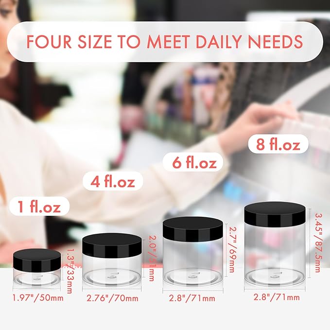 8oz Plastic Jars with Lids 36Pack, 8fl.oz Plastic Containers with Lids- Clear Food-grade Plastic Storage Containers with Black Screw Lid for Liquid and Solid Products (8fl.oz, 36Pack)