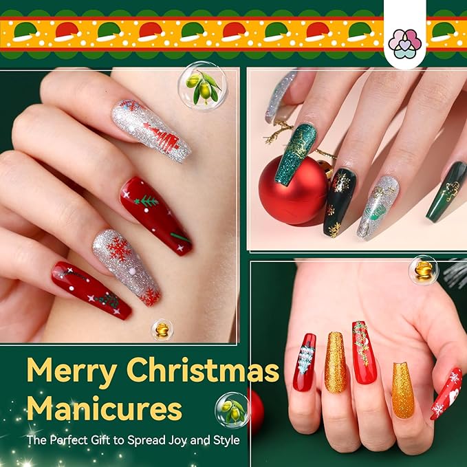 SAVILAND 47pcs Christmas Gel Nail Polish Kit with Electric Nail Drill: 10 Color 48W UV Nail Light UPF 200+ Gloves Base Top Gel Professional Tools Accosseries for Christmas Gift Nail Salon