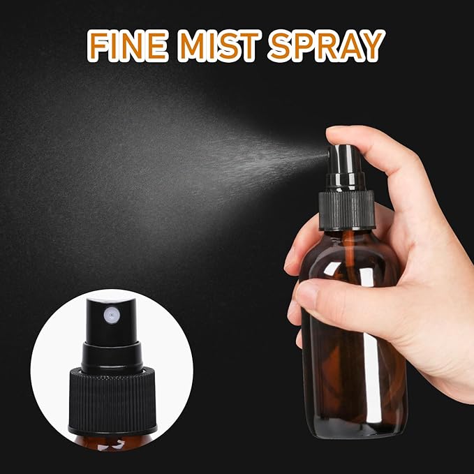 120ml Glass Spray Bottles with Fine Mist Sprayer 2Pack, Small Amber Glass Spray Bottles 4 oz for Perfumes,Cleaning Products,Pet Spray (4fl.oz, Set of 2)