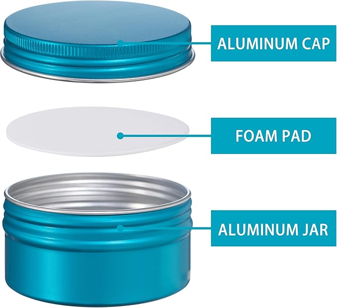 24 Pack 4oz Screw Top Aluminum Tin Jars with Screw Lids and Blank Labels - Refillable 120ml Metal Containers for Lip Balms, Candles, Salves, Spices, Crafts (Lake Blue)