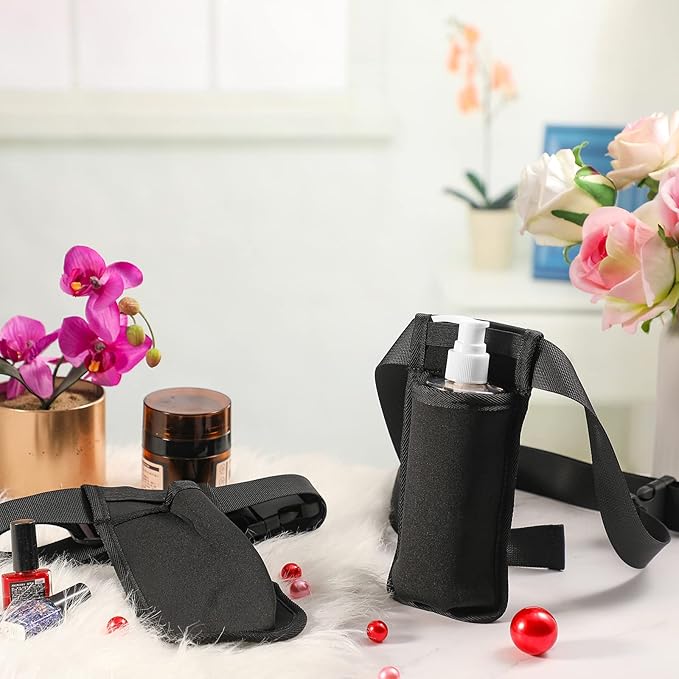 Eaasty 3 Sets Massage Bottle Holster Adjustable Single Holster and 8 oz Plastic Pump Dispenser Bottles for Lotion Massage Oil(Black)
