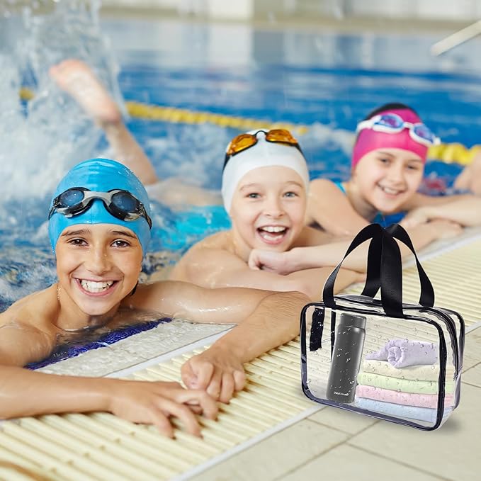 10 Pack Large Clear Cosmetic Bags With Handle - PVC Plastic Toiletry Pouches With Zipper, Tote Bags, Vinyl Bags for Women, Men, Beach, Traveling