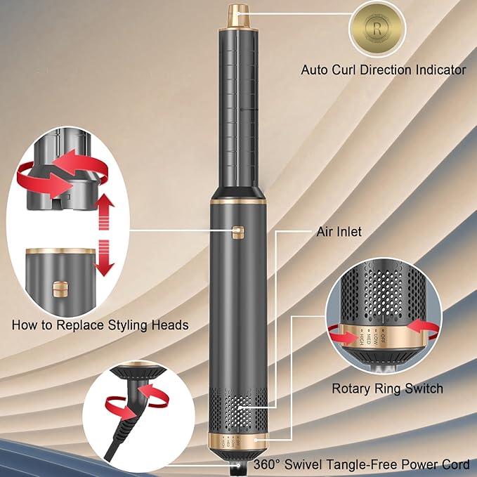 5-in-1 Hair Dryer Brush Set, Hot Air Curling Brush, Straightening Brush, Volumizing Brush