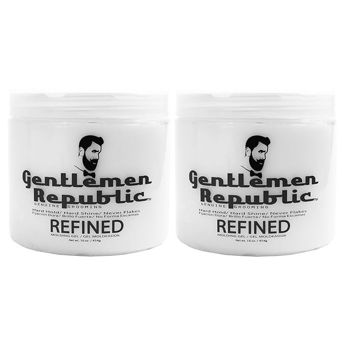 Gentlemen Republic Refined Hair Gel for Men 16oz - Professional Formula for 24 Hr Shine and Strong Hold, Humidity Resistant Styling Gel for hair, 100% Alcohol-Free and Never Flakes, Made in USA - 2pk