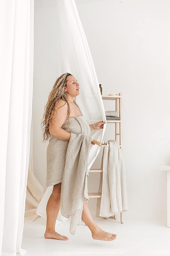 100% Flax Linen Hair Wrap Towels - Fast-Drying, Absorbent Linen Bath Towel - Ideal for Curly and Long Hair Drying Towels - Quick Dry Hair Care - Exfoliating Bath Towel - Large, Soft and Durable