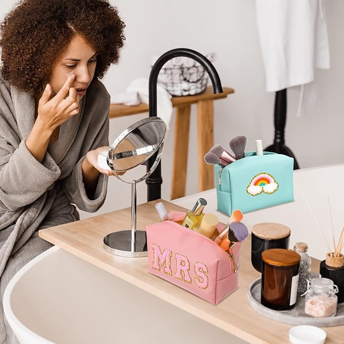 Sanwuta 9 Pcs Preppy Makeup Bag PU Leather Cosmetic Bag Makeup Pouch Plain Waterproof Toiletry Organizers for Traveling Preppy Travel Purse End of the Year Teacher Gifts Bulk(Vintage Colors)