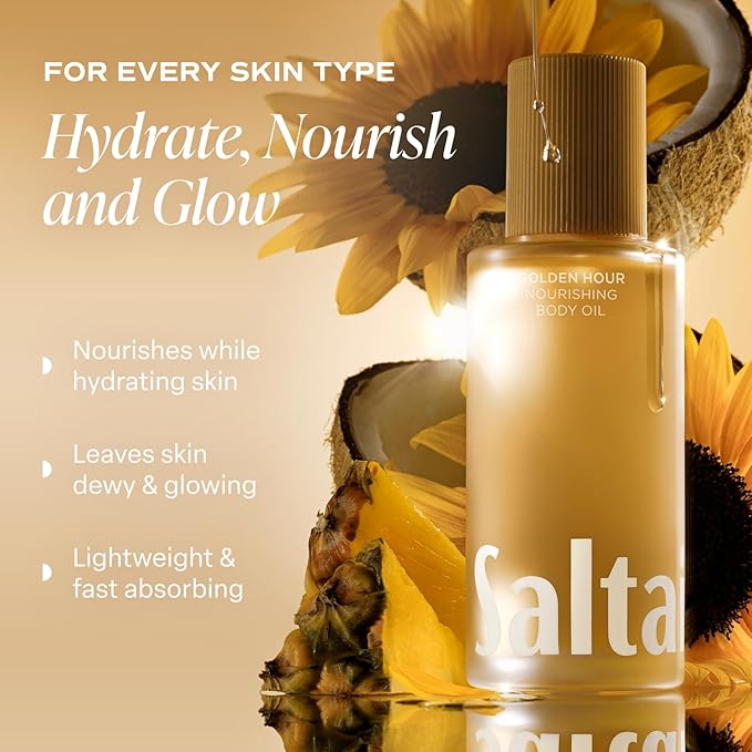 Saltair Body Oil. Luxurious Golden Hour After Shower and Bath Oil Moisturizer for Women. Botanical, Non-Greasy, and Well-Absorbing Lotion for Hydrating Dry Skin. 4oz Pump Bottle