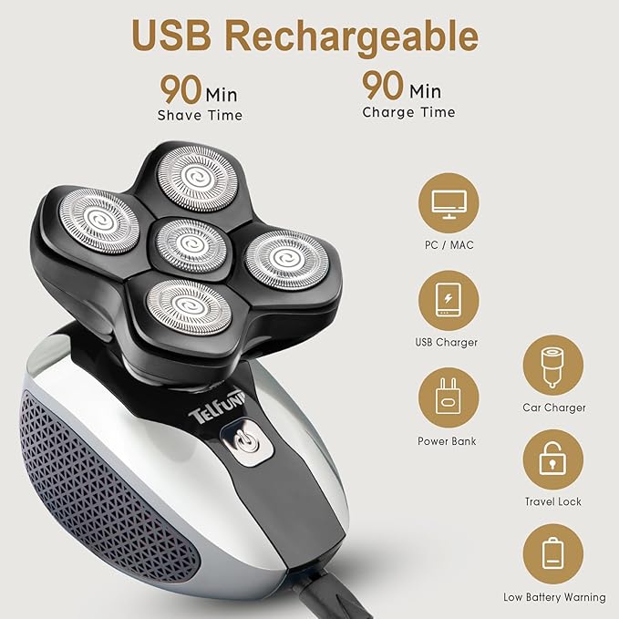 Upgrade Magnetic Head Shavers for Bald Men, Cordless & Comfort 5-in-1 Electric Razor - IPX7 Waterproof Wet/Dry Mens Grooming Kit - Easy Use Palm Shaver for a Smooth Bald Shave