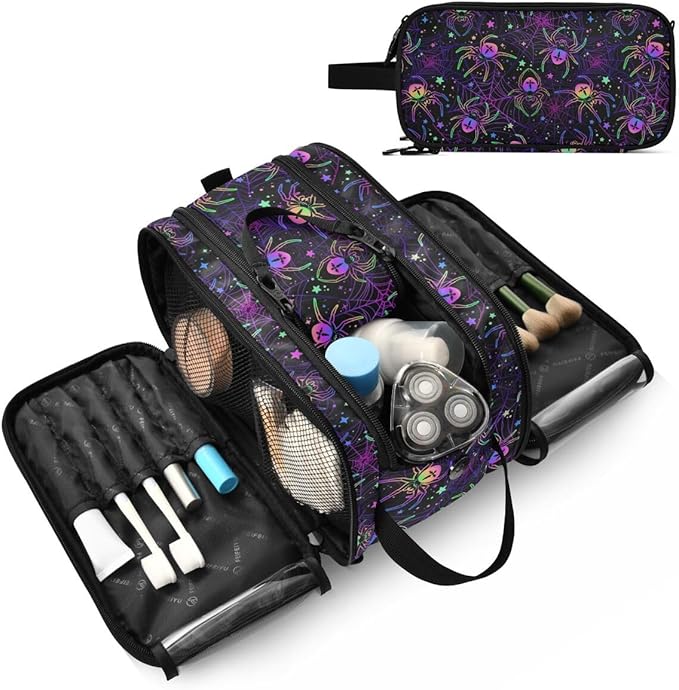 MNSRUU Multi-colored Spiders Makeup Bag - Large Capacity Cosmetic Organizer, Portable Toiletry Bag for Travel Size