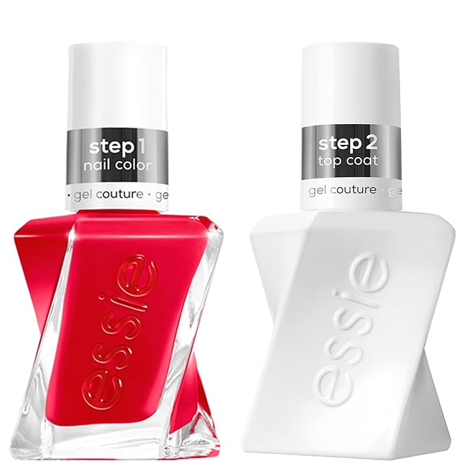 Essie Gel Couture Longwear Nail Polish + Top Coat Kit, Scarlet Red Nail Polish, Rock The Runway + Top Coat, Gifts For Women And Men, 0.46Oz Each
