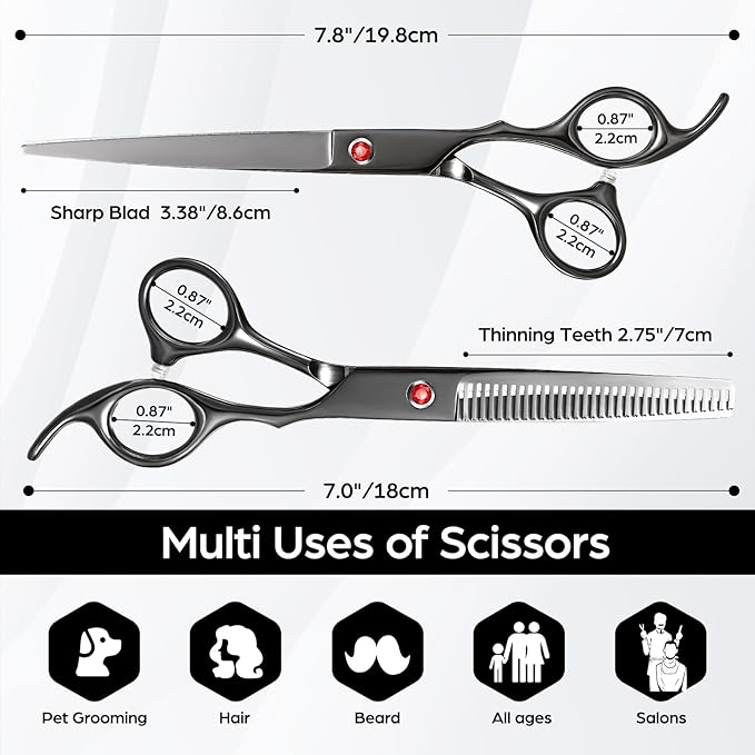Professional 7.0 inch Hair Scissors, Hair Cutting Scissors Multifunctional Thinning Scissors Straight Shears Tools for Mother Father Friends' Christmas Gift, Black