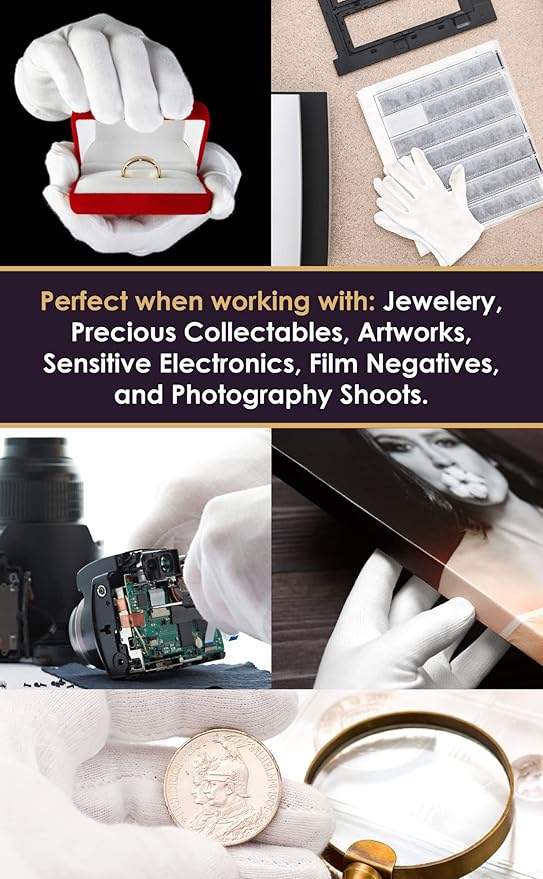 Beauty Care Wear Black Gloves XL (10 pair) - Cotton Gloves for Eczema, Cotton Gloves for Dry Hands, Black Cotton Gloves for Women, Spa Glove, Lotion Glove, Sleeping Glove