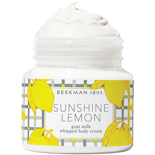 Beekman 1802 Sunshine Lemon Whipped Body Cream - Scented - 8 oz - Moisturizes, Soothes, & Softens - With Coconut Oil and Mango Seed Butter - No Irritation - Good for Sensitive Skin