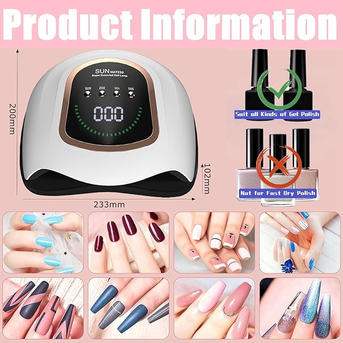 UV LED Nail Light,UV Lamp for Gel Nail Polish,Professional Nail Dryer for Double Hands,Large Space with 4 Timers,UV Light for Gel Nails,Home Nail Art Curing Lamps