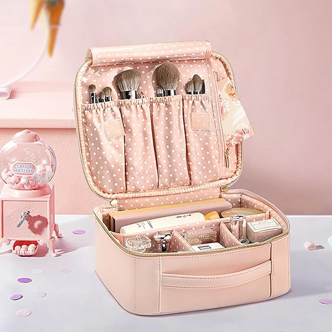 Vlando Toiletry Bag, Large Wash Bag, Travel Cosmetic Make-up Bag, Multi-compartment with Dividers for Cosmetics Makeup Brushes Toiletry Jewelry Accessories, Pink