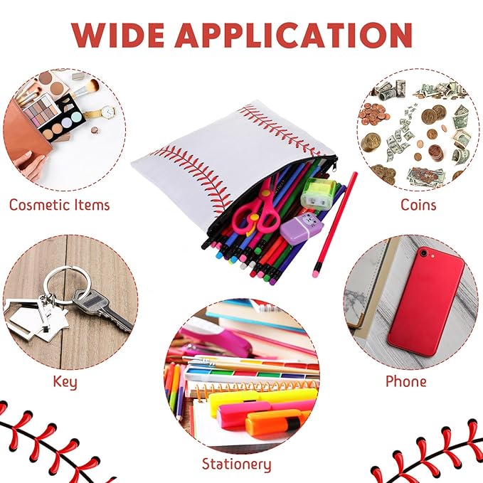 Eccliy 20 Pcs Baseball Makeup Bags Bulk Sport Team Gifts Baseball Cosmetic Bag Accessories for Women Toiletry Zipper Pouch Travel Canvas Gifts Stuff for Party Team Players Lover
