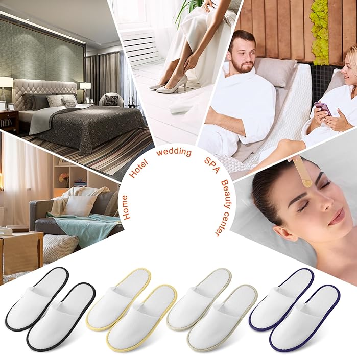 Geyoga 12 Pair Disposable House Slippers for Guests Non Slip Disposable Slippers for Spa Travel Hotel Shoeless Home Bride Bathroom Bedroom