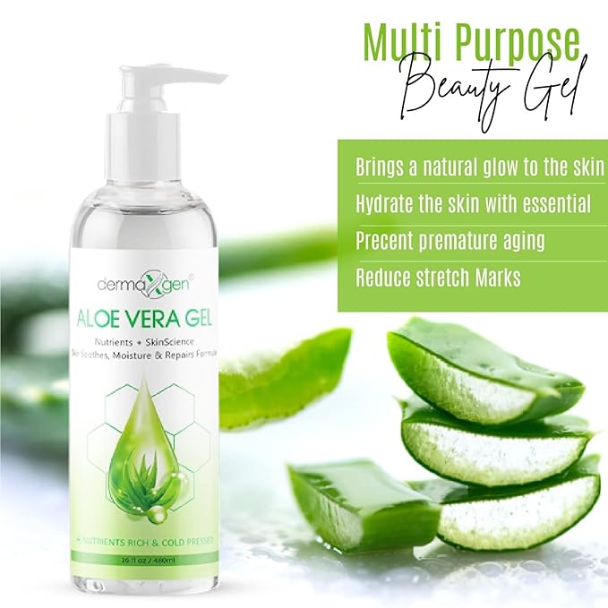 Aloe Vera Gel with Witch Hazel, Vitamin C, and Vitamin E - Skin Soothes, Moisture, and Repair Formula for Face and Body - Nutrient-Rich, Organic 100% Pure Aloe Vera - 16 FL OZ