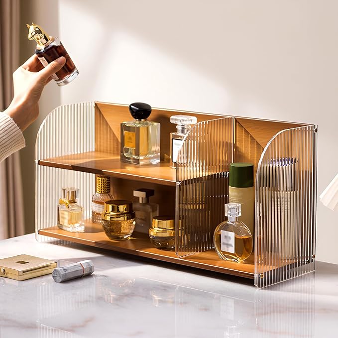 20 Inches Bamboo Cosmetic Organizer, Large Vanity Organizer, Makeup Organizer Countertop, Skincare Organizer Countertop, Makeup and Skincare Organizer for Vanity