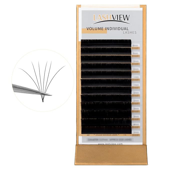 LASHVIEW Russian Volume Lashes 0.03mm Thickness C Curl 8-15mm Mix Tray Faux Individual Eyelash Extension Soft Semi-Permanent Lashes Pure Korean(Professional Salon Use)