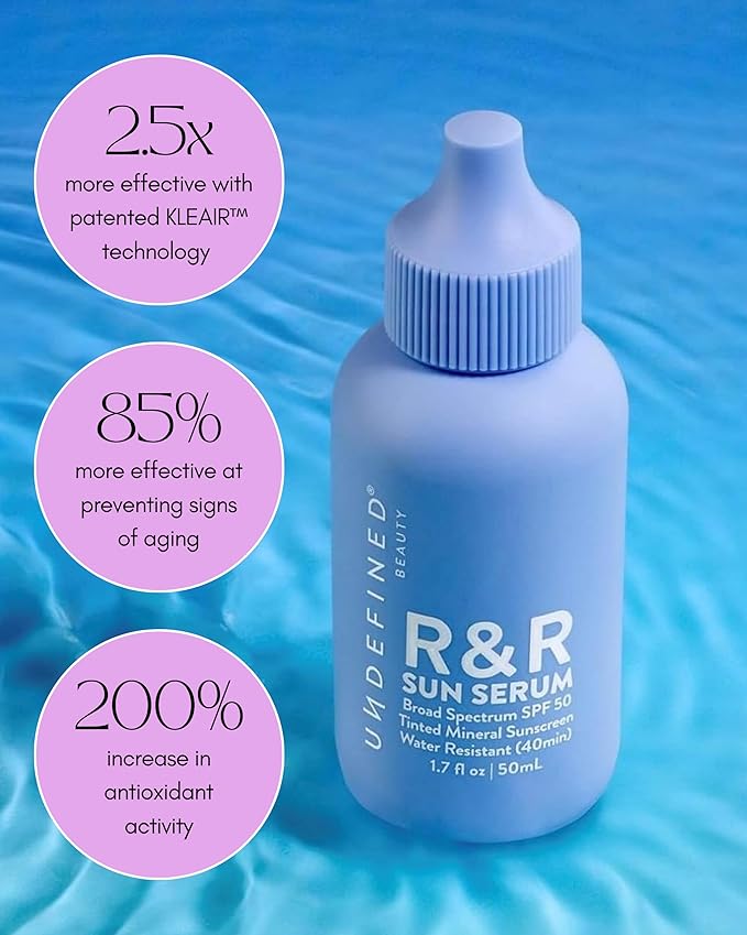 Undefined Beauty R&R Sun Serum SPF 50 Tinted Mineral Sunscreen PA++++ 3 Flex shades, infused with Niacinamide, 40 min Water Resistant, bluelight protection, 1.7oz… (Medium Tint/Warm Undertone)