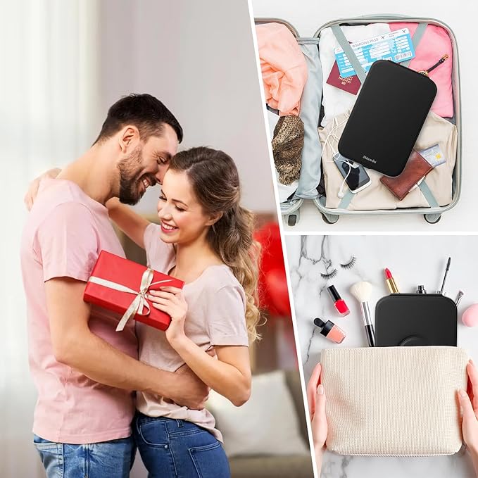 Mocado Travel Makeup Mirro with Lights, 360° Rotation Lighted Makeup Mirror, Portable Mirror with 10x Magnification, 60LEDs 3 Color Lightings, Dimmable Touch Screen, Tabletop Light up Mirror(Black)