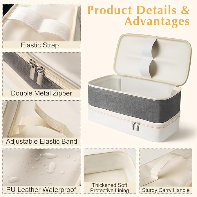 Travel Carrying Case for Shark Flex Style, Double Layer Hair Dryer Accessories Tools Storage Case, Waterproof PU Leather Organizer Bag for Shark Flexstyle/Dyson Airwrap Styler and Attachments (White)