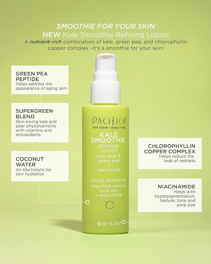 Pacifica Kale Detox Deep Cleansing Face Wash + Kale Smoothie Refining Lotion Set of 2– Pore-Minimizing Skincare Duo for Oily & Combination Skin, Niacinamide & Super Greens, 100% Vegan & Cruelty-Free